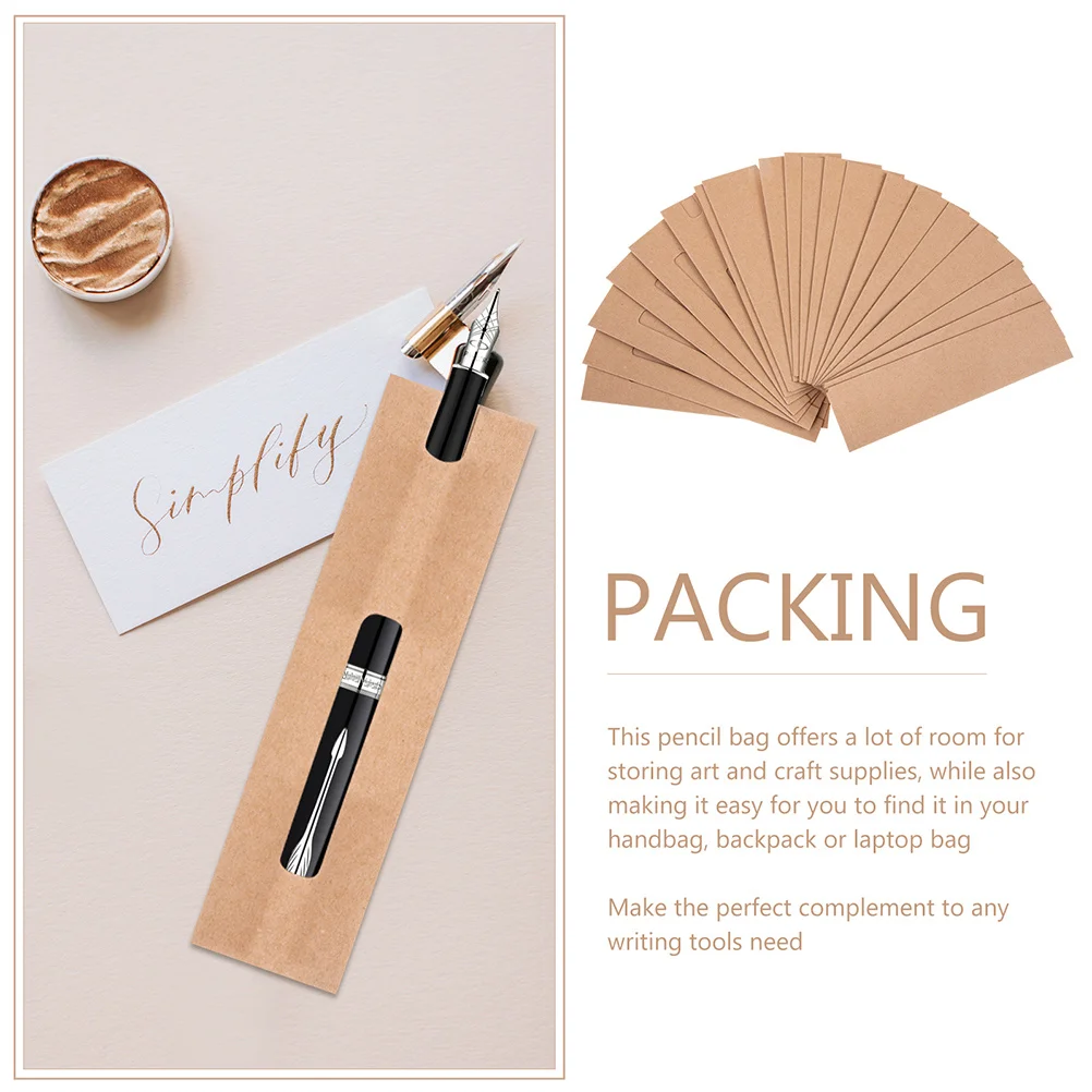 50 Pcs Kraft Paper Pen Case Tubes Pencil Storage Bag Single Sleeve Gift Bags Small Brown Khaki Wrapping Sleeves