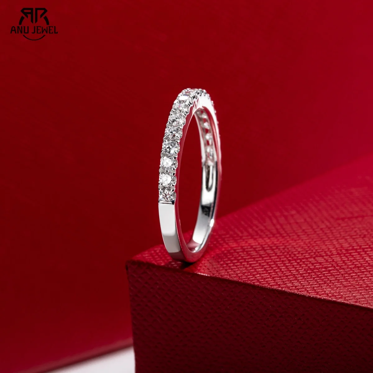 AnuJewel 14K White Gold 0.45CT D Color and VVS Clarity Lab Grown Diamond Half Wedding Band Anniversary Classic Gifts for Women