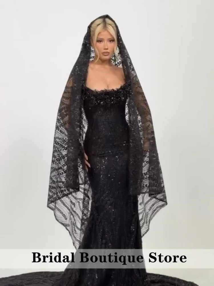 Luxury Black Prom Dresses With Veil 2026 Sequin Beading Black Girls Evening Dress Gems Diamonds Birthday Party Gowns Customized