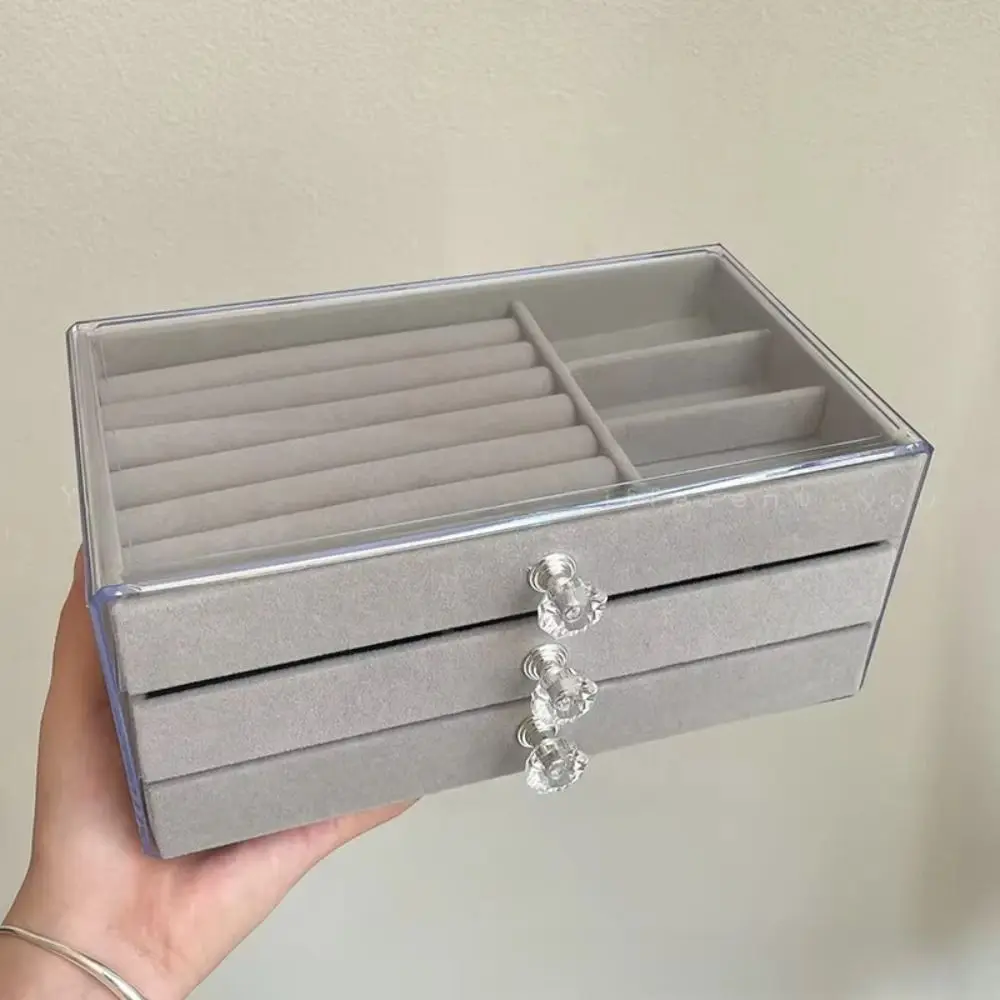 Flanell-Schmuckschatulle mit hoher Kapazität, 3-lagige transparente Schubladen-Aufbewahrungsbox, oxidationsbeständige mehrschichtige Acryl-Schmuckschatulle