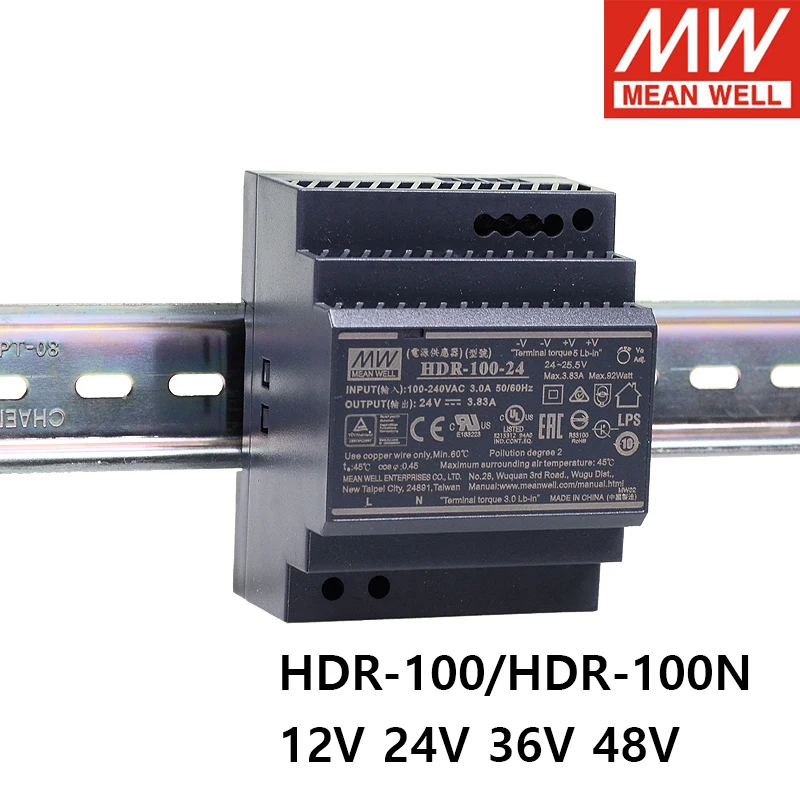 

MEAN WELL HDR-100 12V 15V 24V 48V 85-264V AC to DC Ultra slim step shape DIN Rail Switching Power Supply HDR-100-12N HDR-100-24N