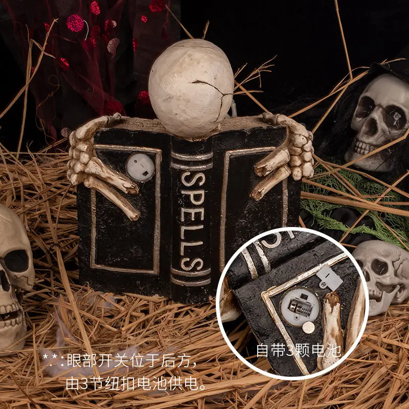 Creative Halloween retro horror glowing skull book ornament