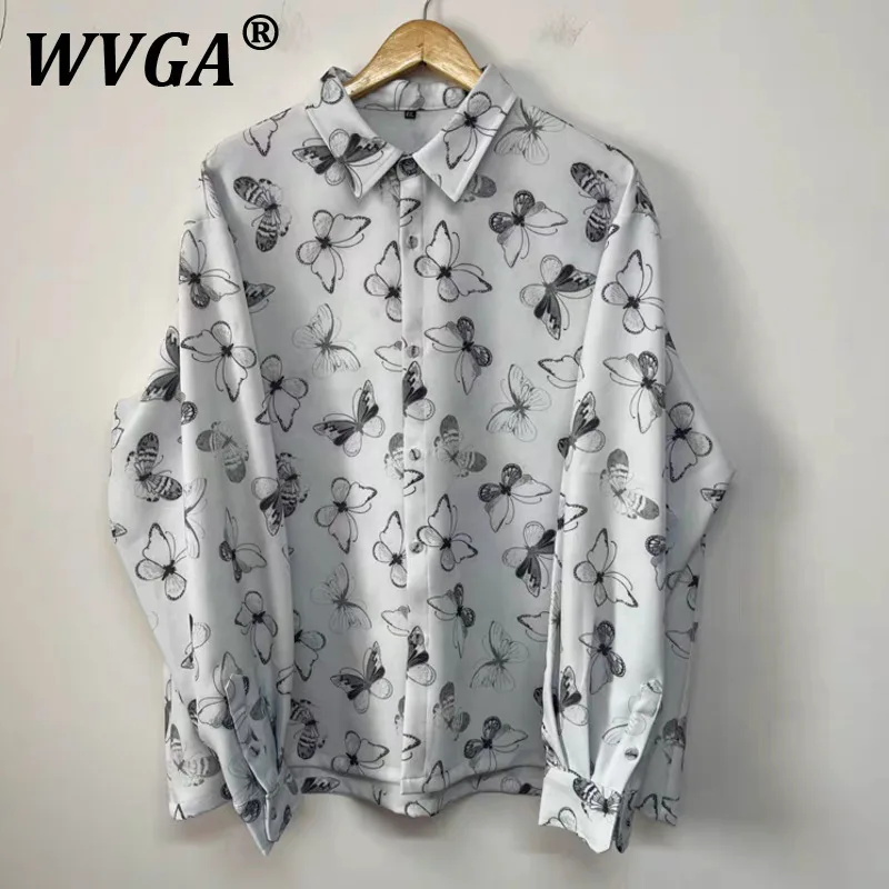 

WVGA Shirts Spring Autumn New Man Tide Butterfly Printed Mottled Ink Trendy Design Niche Chic Casual Long Sleeve Tops Ins W11512