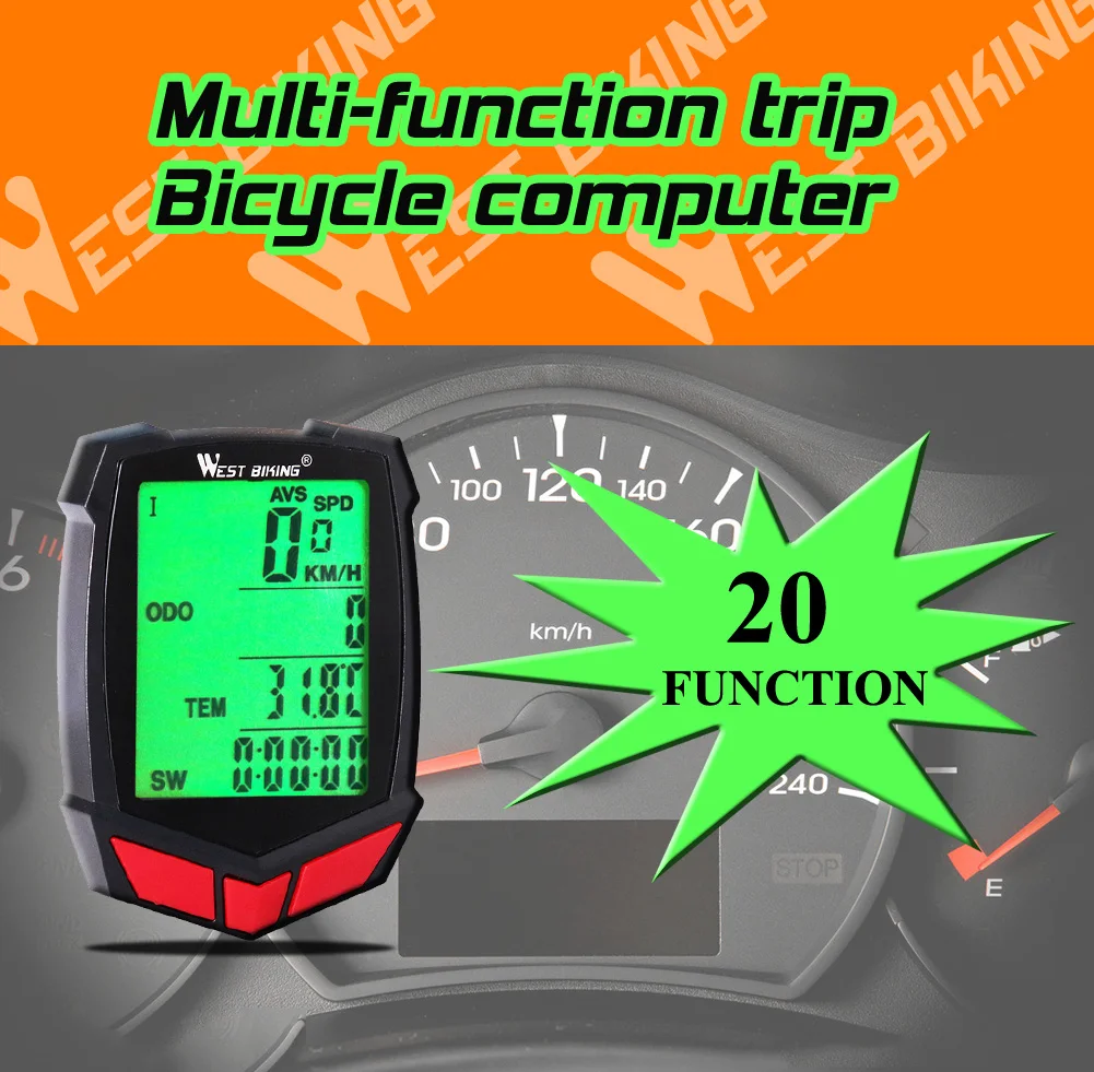 WEST BIKING Wireless Bike Computer 20 Functions Speedometer Odometer Cycling Wired Wireless+ MTB Bike Stopwatch Bicycle Computer