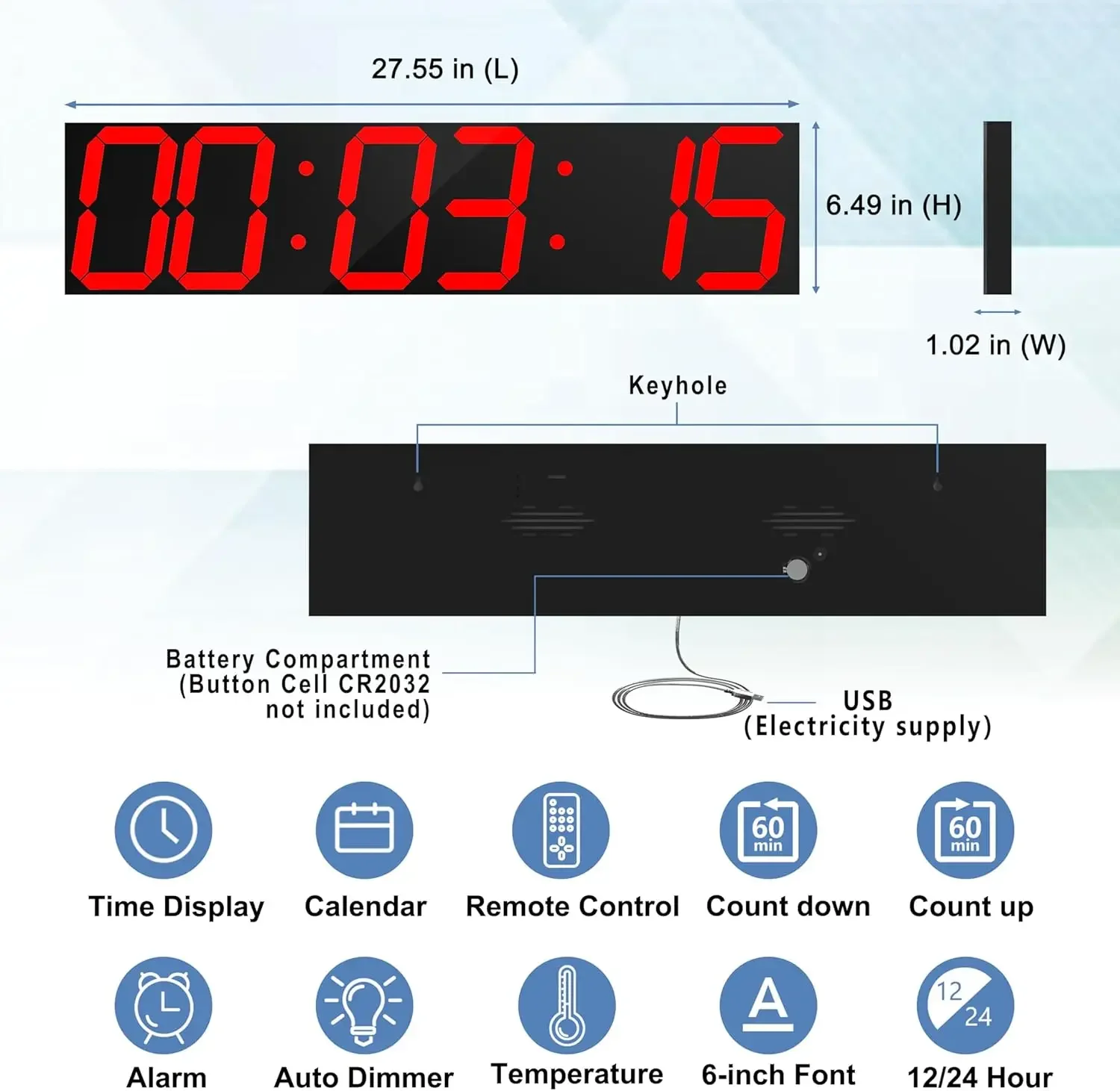 Wall Clock, Oversize Led Digital Clock with Auto Dimmer, Huge Countdown Timer with Remote Control, 27