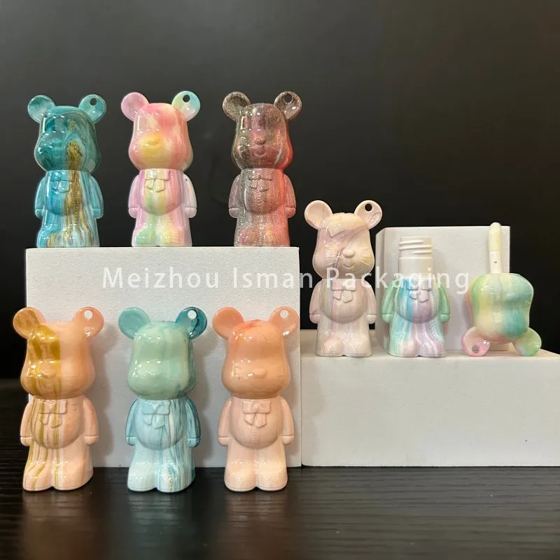50개 2ML 독특한 곰돌이 모양 립글레이즈 병, 사랑스럽고 창의적인 마우스 립글로스 빈 용기 튜브 (열쇠고리 구멍 포함)
