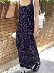 Sweet Floral Print Navy Maxi Dress Summer Back Lace-up a-line abiti lunghi Casual Streetwear Vintage Cute Preppy Style Dresses