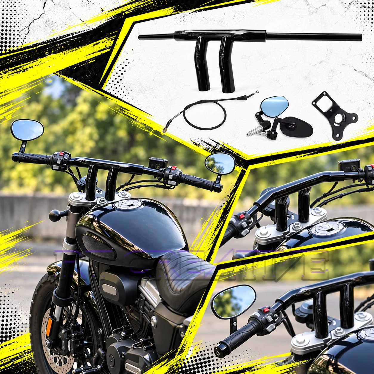Motorcycle 38mm Thick Flat T Handlebar Comfort Grip Steering Handle Fit BENDA Chinchilla 300 BD300 Cruiser Mod