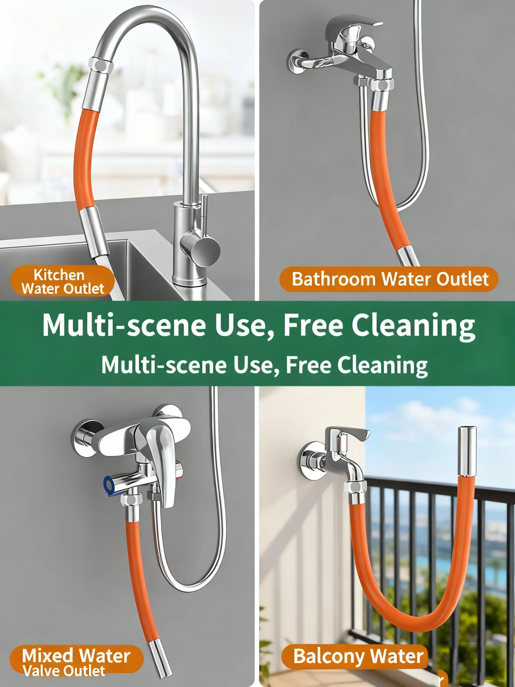 360 °   Extension de robinet rotatif Orange, protection contre les éclaboussures de cuisine, adaptateur pivotant en Silicone, aérateur, connecteur rotatif, tuyau Flexible