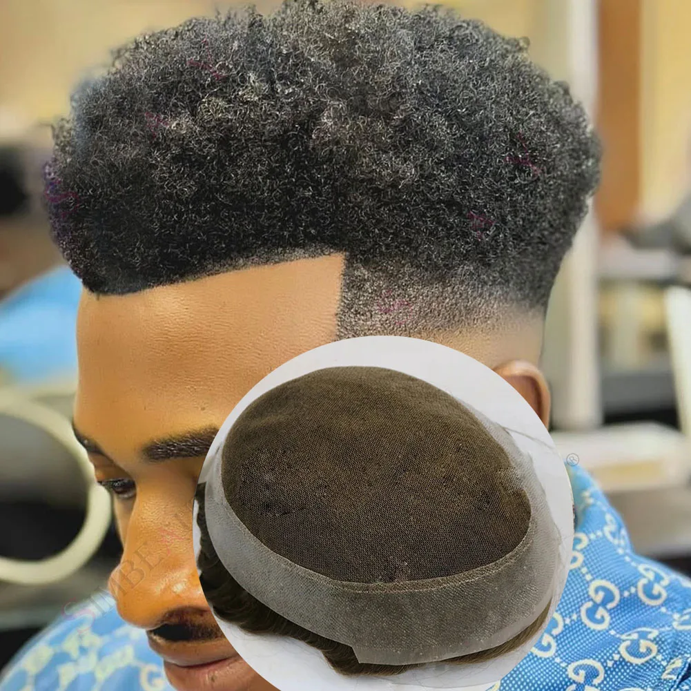 

6 мм афро вьющиеся черные мужские человеческие волосы дышащие австралийские кружева супер тонкие искусственные волосы парик капиллярная система протезов