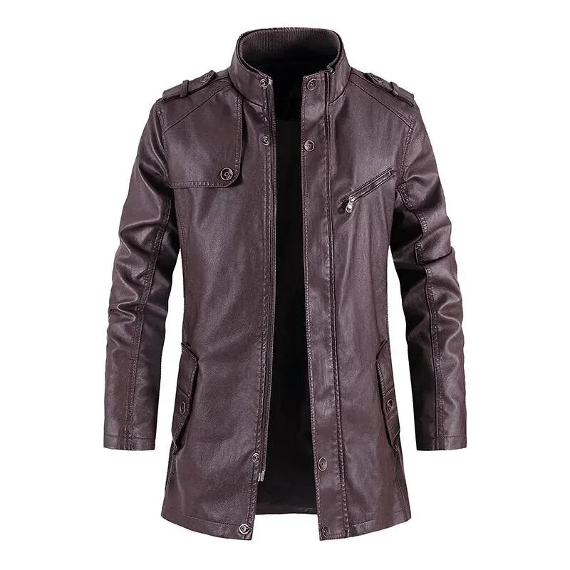 

Coat Outwear Fashion Warm Casual Vintage Clothing Men Biker Jackets New Mens Long Slim Thick Fleece Winter Leather Jacket