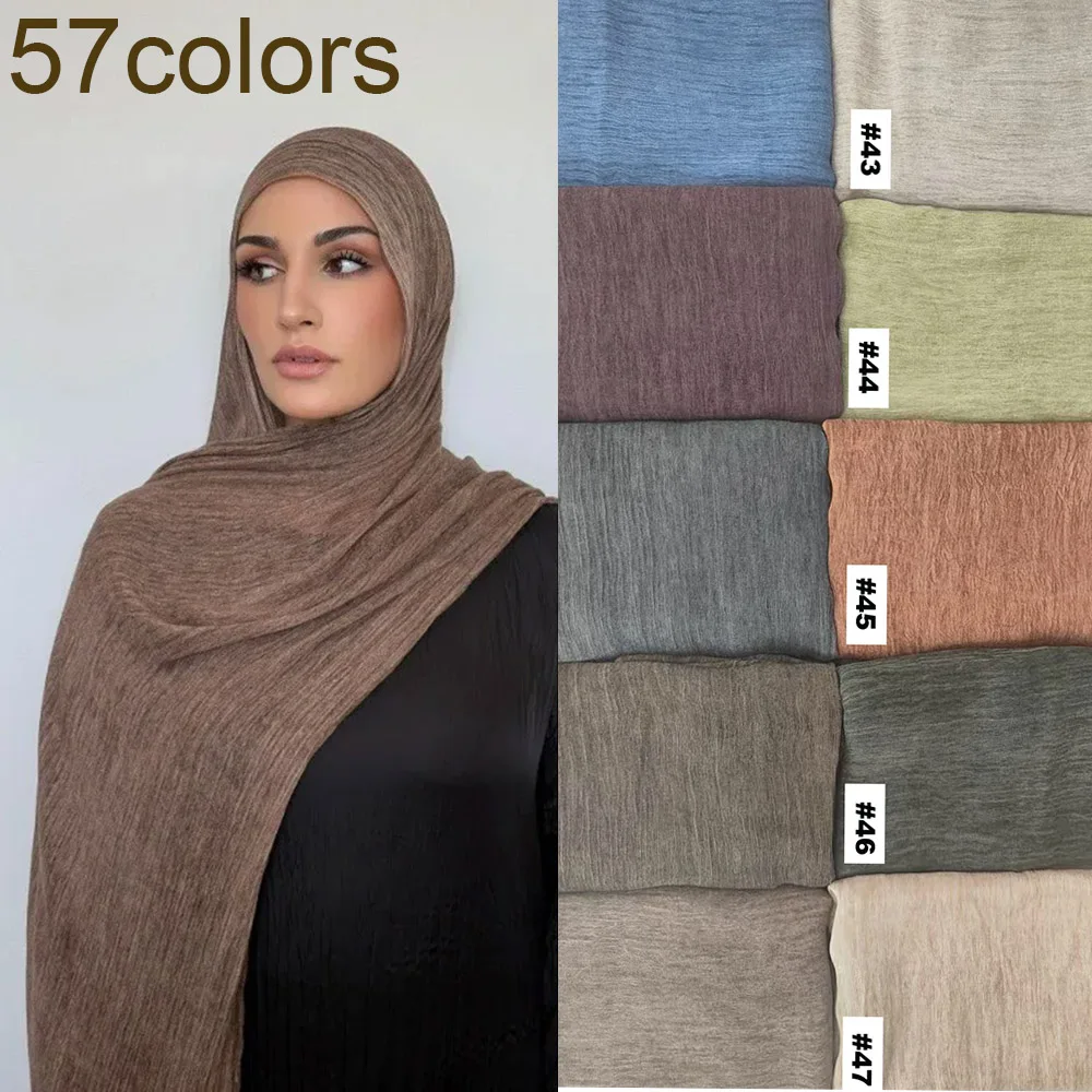 New Rayon Cotton Hijab Scarf Headscarf Wrinkled Hijabs for Women Long Scarf Soft Retro Pleated Scarf Turban Hijabs for Women