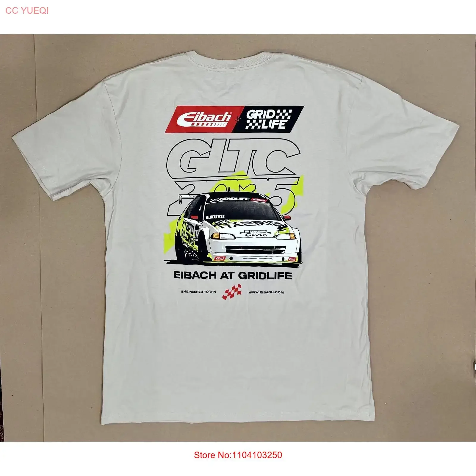 Camiseta Grid Life Eibach 2025, color gris claro, talla grande, nueva, estilo vintage, lavada, unisex, cómoda, versátil, informal, para uso diario