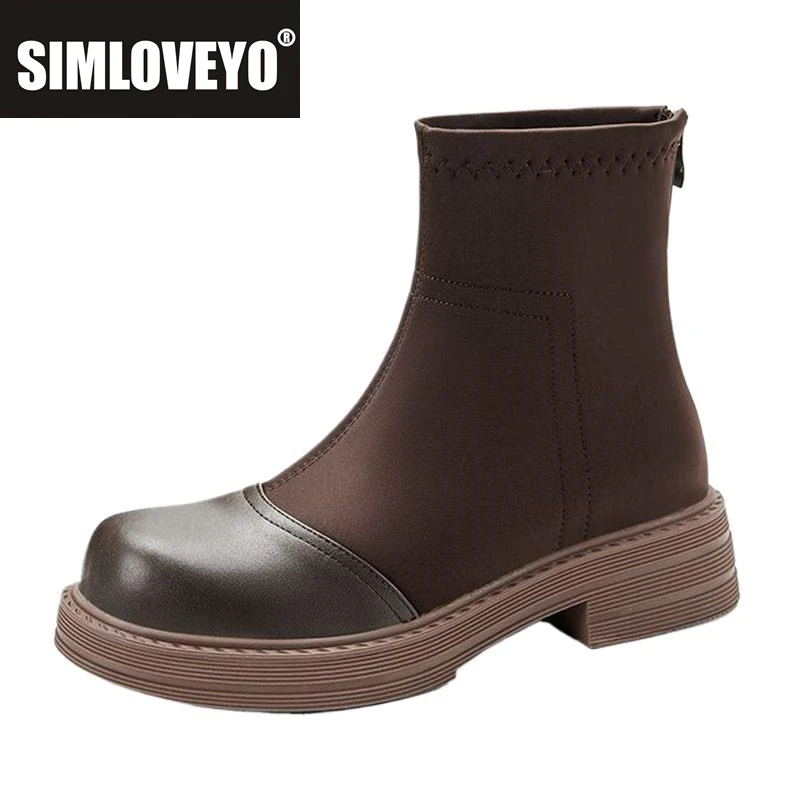 

SIMLOVEYO 2024 женские ботильоны с круглым носком на толстом каблуке 4 см, размер 41 42, 43, винтажные повседневные ботинки