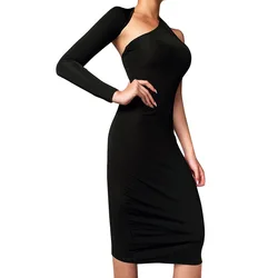 Sexy Cut Out Evening Dress, One Shoulder Long Sleeves, Prom Gowns, Slim Party Bodycon, Mini Dresses, Spring, Summer