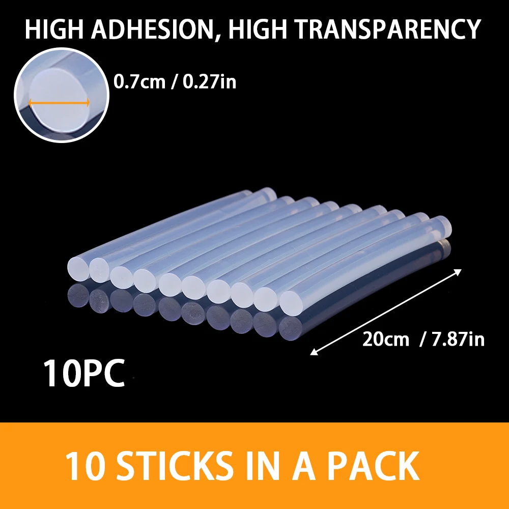 Hot Melt Glue Sticks 7mm X 200mm High Viscosity Transparent Adhesive Sticks for DIY Craft Home Repair & Packing 10pcs