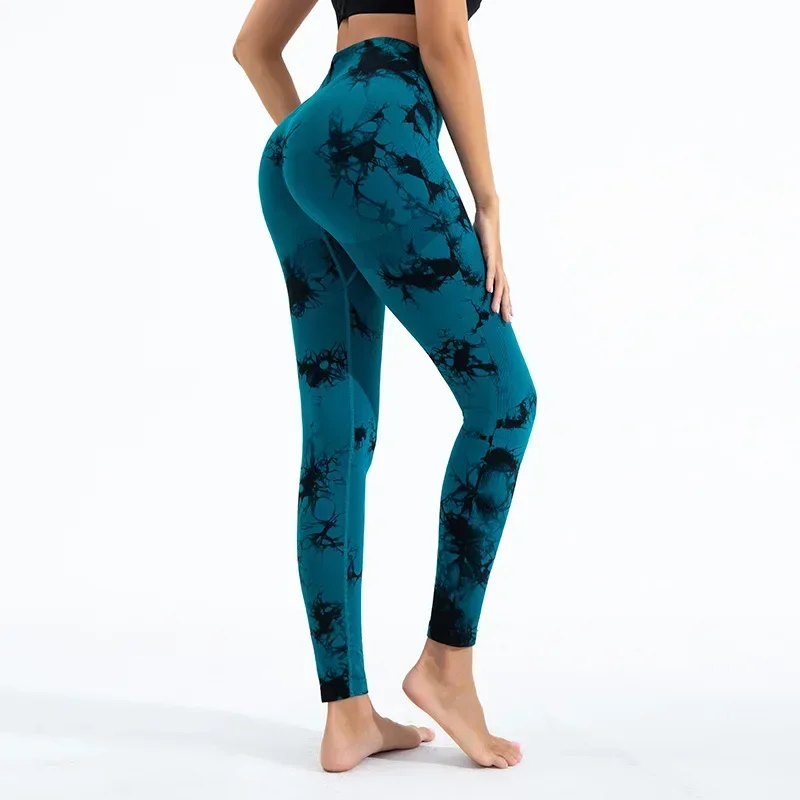 Gym Sports Workout Leggings Push Up Yoga Pants Women Fitness Leggings High Waist Seamless Pants Fashion Tie Dye Knit Slim Pants