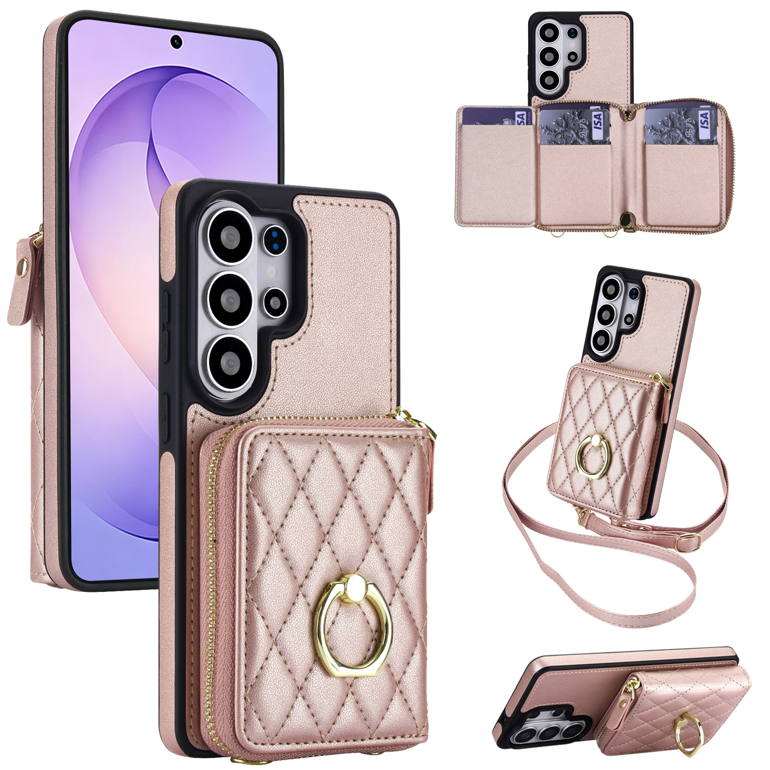 Luxury Crossbody Wallet Leather Cards Holder Case For Samsung Galaxy S26 Ultra S26 S25 S24 S23 S22 Ultra Plus FE Shockproof Case