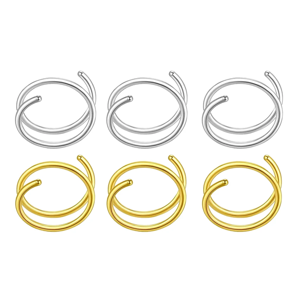 

6 Pcs Spiral Nose Rings Stainless Steel Highly Polished Fashion Jewelry for Women Girls Piercing Nose Decorations Gifts