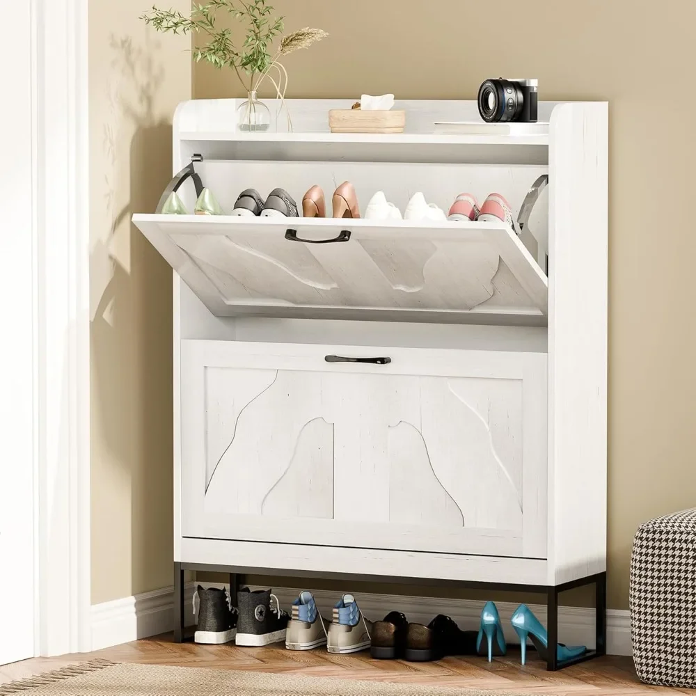 

Shoe Storage Cabinet with 2 Flip Drawers, Narrow Shoes Cabinets for Entryway, Freestanding Organizer Shoe Rack Cabinet