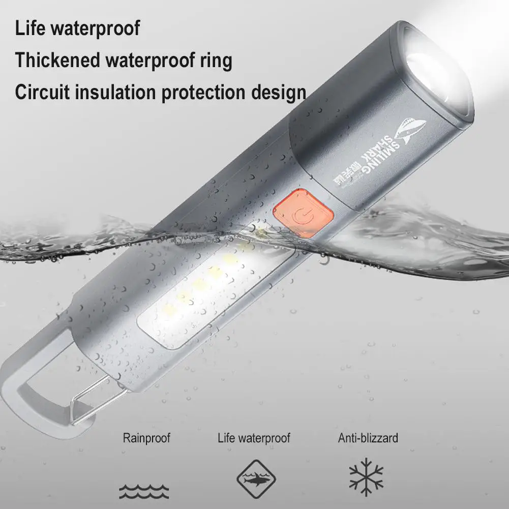 Outdoor Portable Flashlight With Hook Mini Flashlight High Brightness Long-range Large Floodlight Lock Design Zoom Flashlight