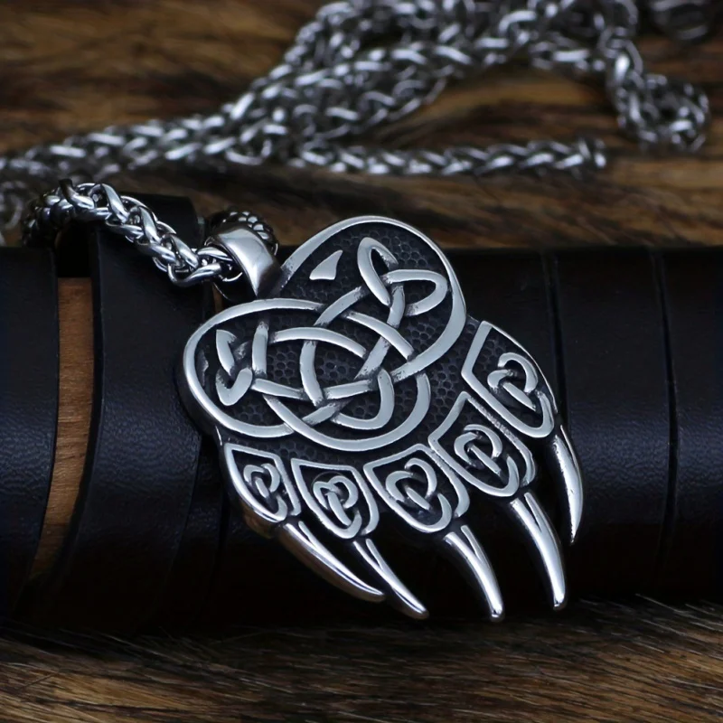 Retro Domineering Viking Celtic Rune Bear Claw Pendant Necklace for Men Women Hip Hop Punk Ornament