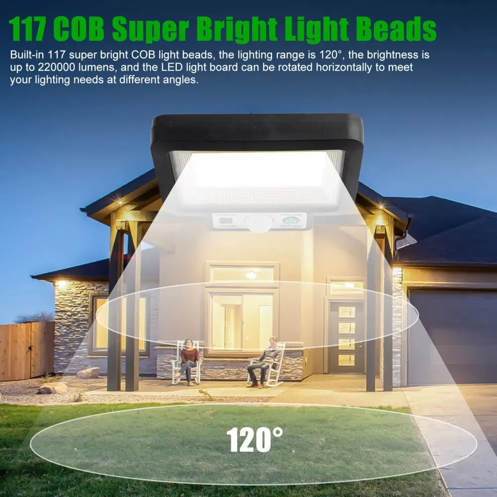 Solar Wall Lights 117COB Outdoor Solar Powered IP65 Waterproof 3 Modes Wall Lamp For Garden Porch Patio Yard