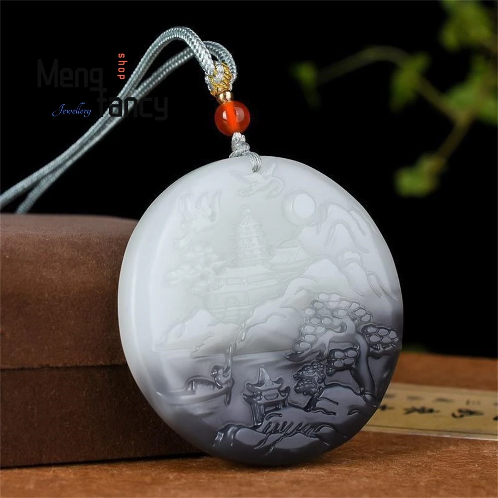 

Natural Hetian Smoke Purple White Jade Landscape Plaque Pendant Exquisite Fashion Jewelry Best Selling Handicraft Holiday Gift