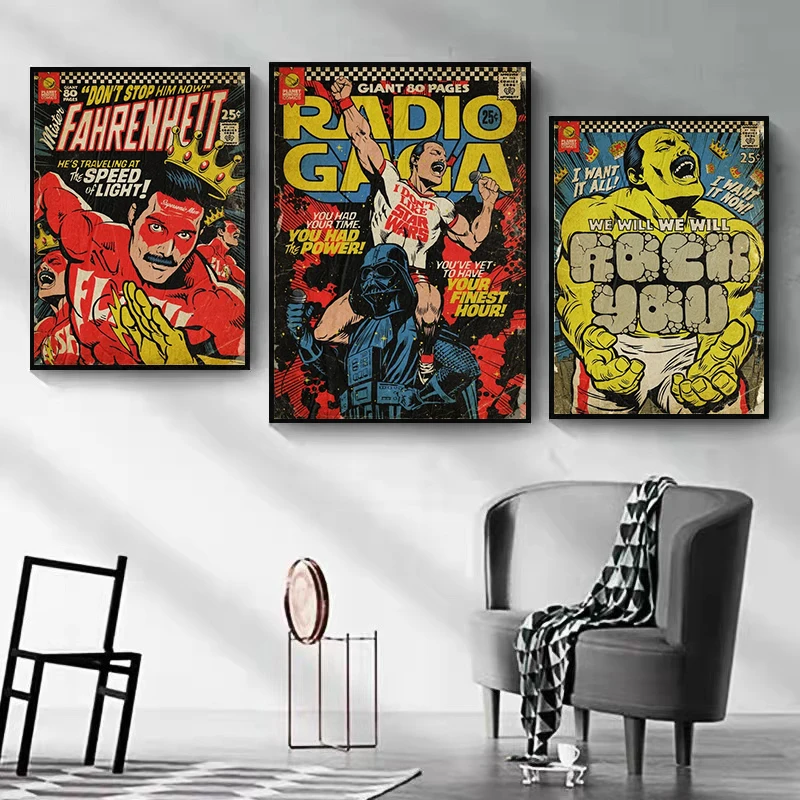 

Pop Hip Hop Rapper Comic Queen Posters and Prints Music Album Cover Rock Band Wall Art Canvas Painting For Bar Room Home Decor