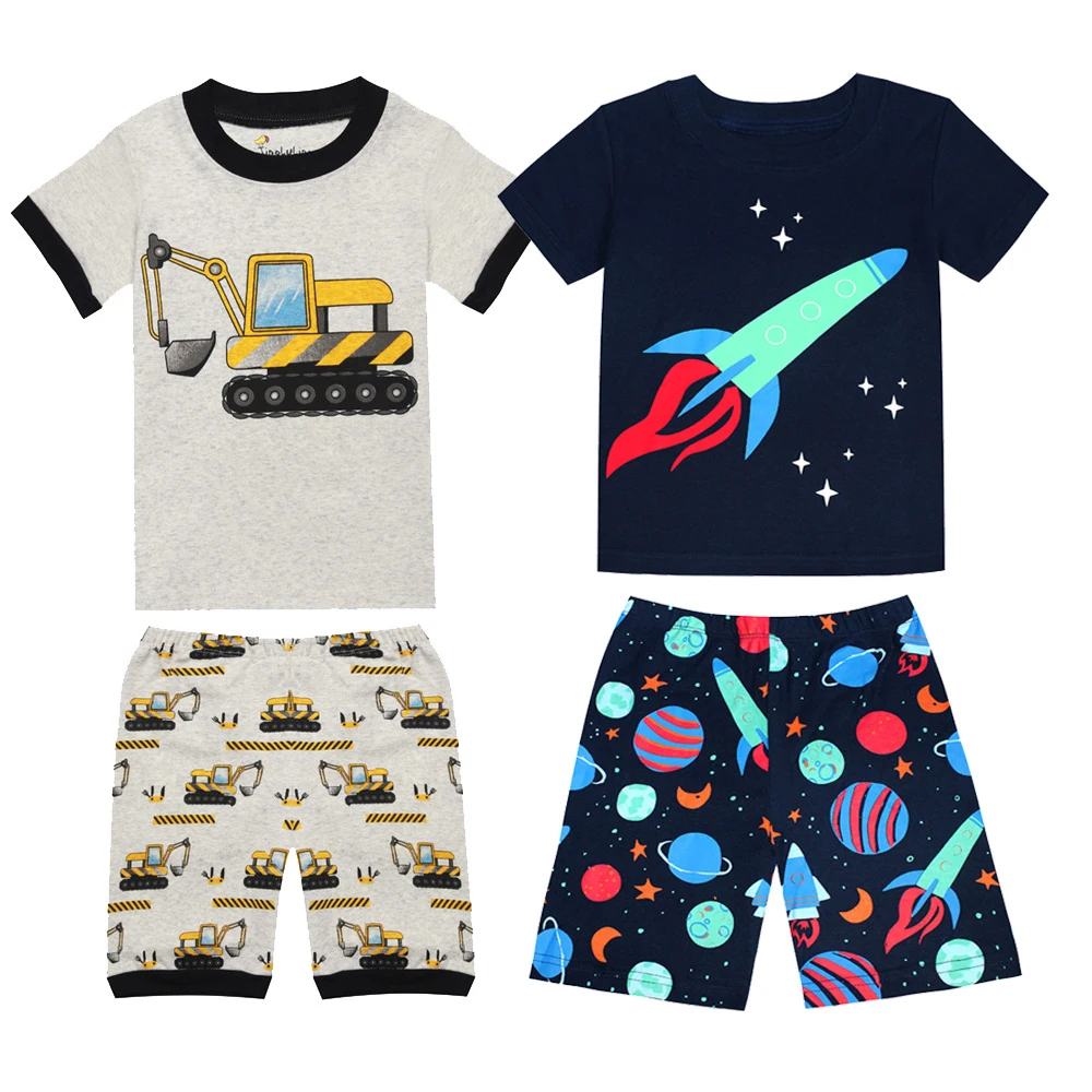Conjuntos de ropa de verano para niños, Conjunto de Pijama para niños, pijamas espaciales de excavadora, ropa de dormir de dinosaurio para niños, ropa de casa de Boutique, Pijama de Panda para bebé