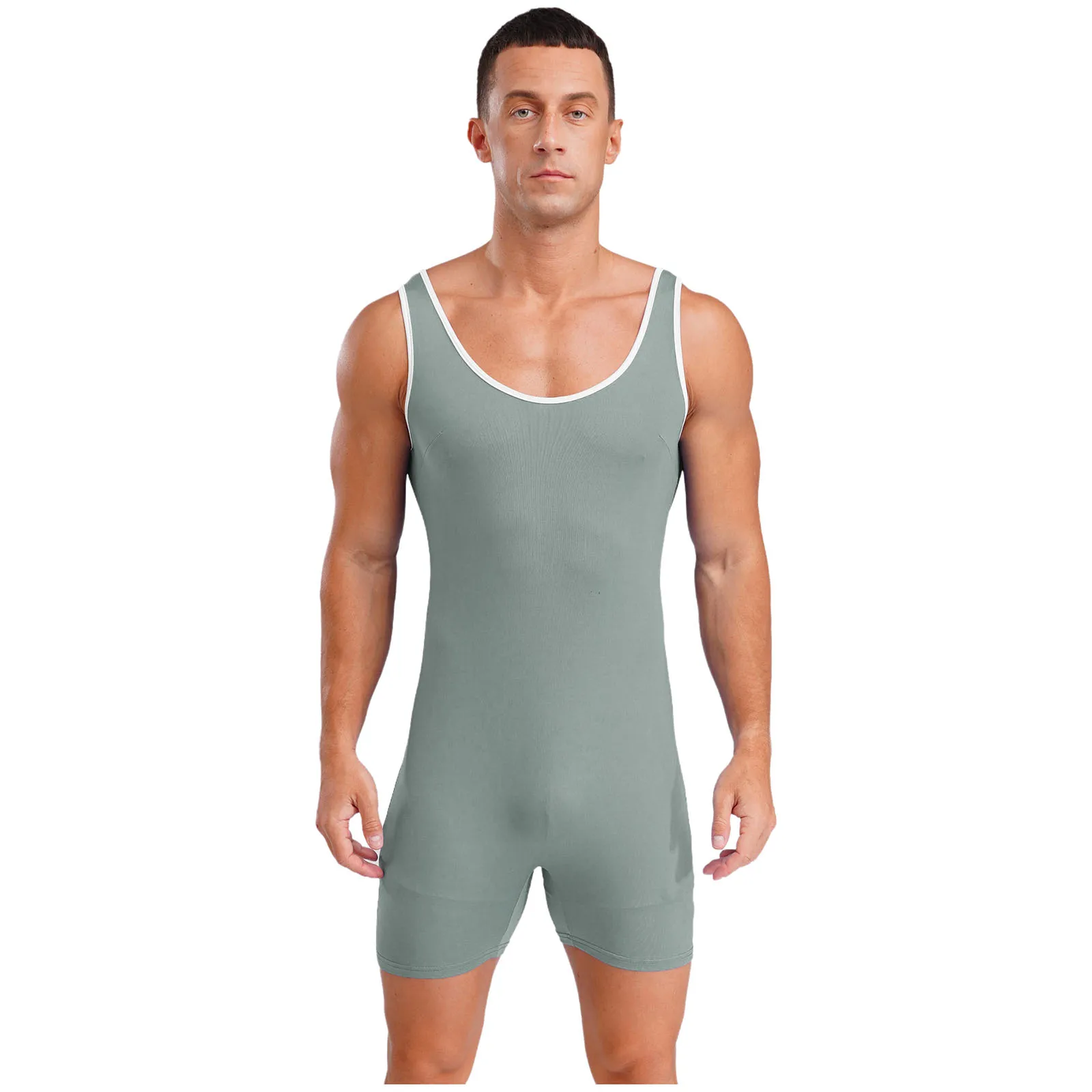 Costume da bagno da uomo Lingerie Canotta sportiva Body corto con scollo a U Boyleg Tuta sportiva Bodyshaper Bodybuilding Fitness Pagliaccetto
