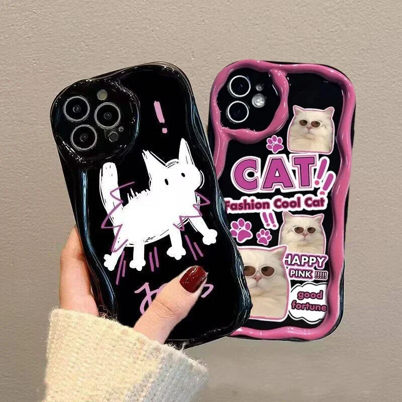 Curly Cat Fundas for Samsung S24 Ultra S23 Plus FE Galaxy A55 A54 A35 A53 A31 A03 A34 A53 A52 A32 A14 A15 A25 A24 A23 A04 Case