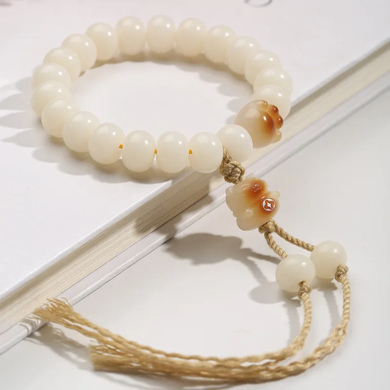 Real White Jade Bodhi Root Bracelet Stuffed Bun Cat Claw Design Refined Single Loop to Pass the Time Finger Toys Jewelry Gift