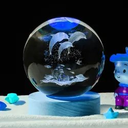 1pc 3D carved Dolphin family crystal ball decoration, nightlights in various colors, gifts for Mom, gifts for her/him, gifts for