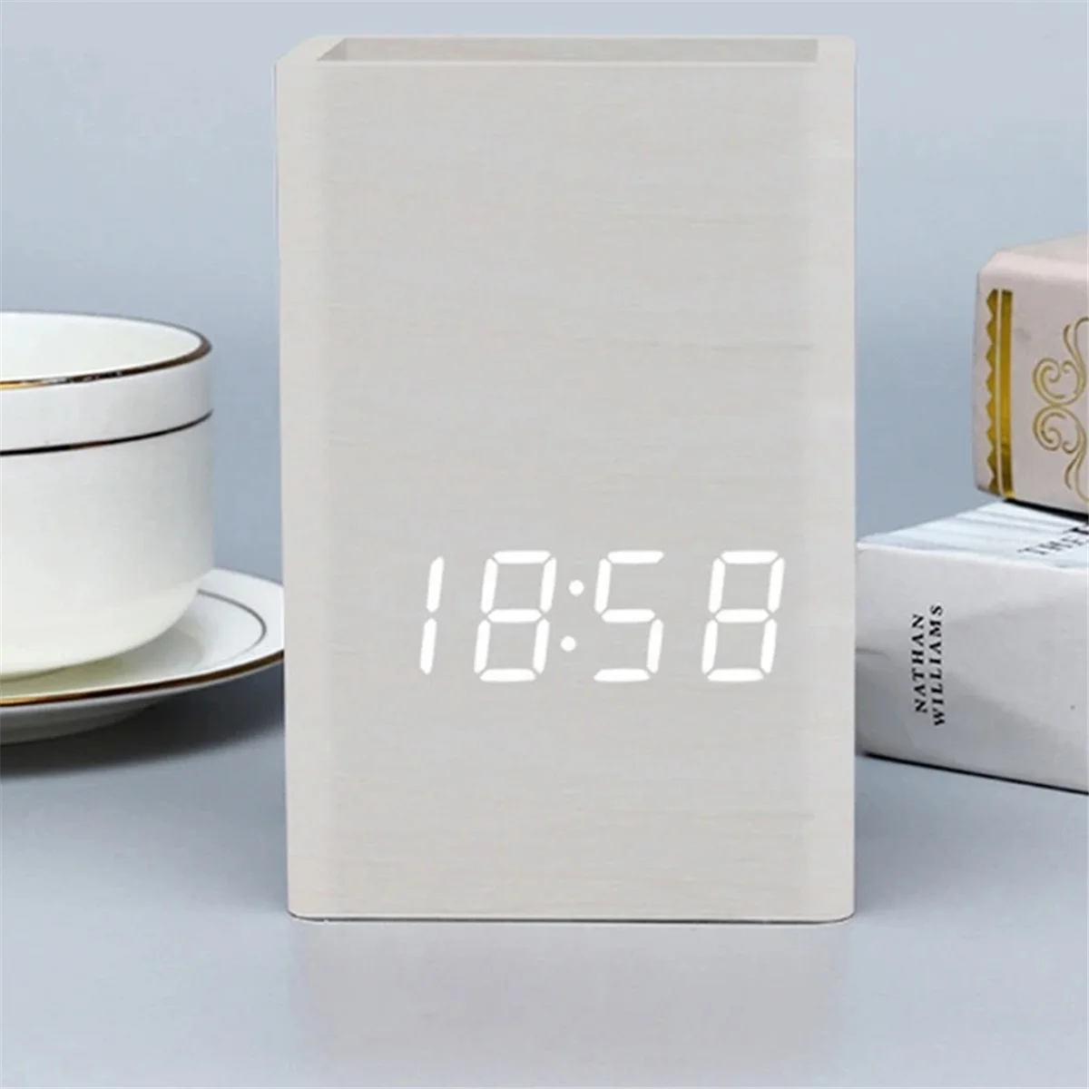 Gfc-Creative ผู้ถือปากกานาฬิกา LED นาฬิกาอิเล็กทรอนิกส์เดสก์ท็อปผู้ถือปากกาเครื่องเขียนนักเรียนควบคุมเสียงนาฬิกาอิเล็กทรอนิกส์ B