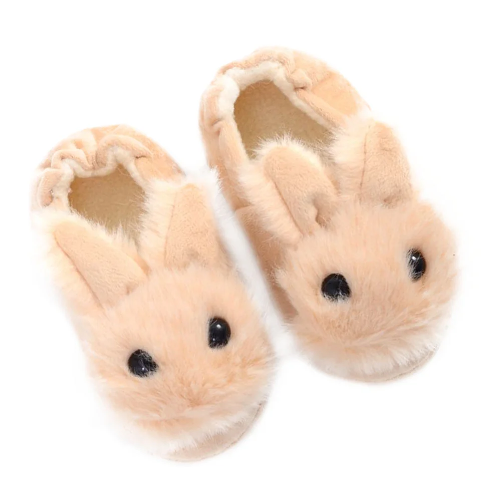 Comfortable Slippers Children's Cotton Women Nonslip Lovely Beige Fabric: Short Plush with Faux Rabbit Fur