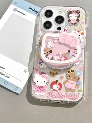 Cute Hello Kitty Cartoon Magsafe Wireless Charge Phone Case For iPhone15 14 13 12 16 17Pro Max Kitty Shake Magnetic Holder Cover