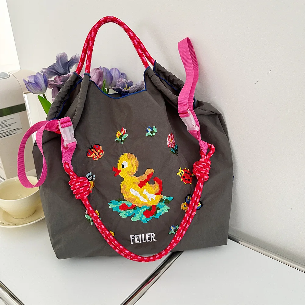 

Nylon Embroidered Eco-Friendly Shopping Bag Versatile Large Capacity Single Shoulder Detachable Shoulder Strap Women's Bag