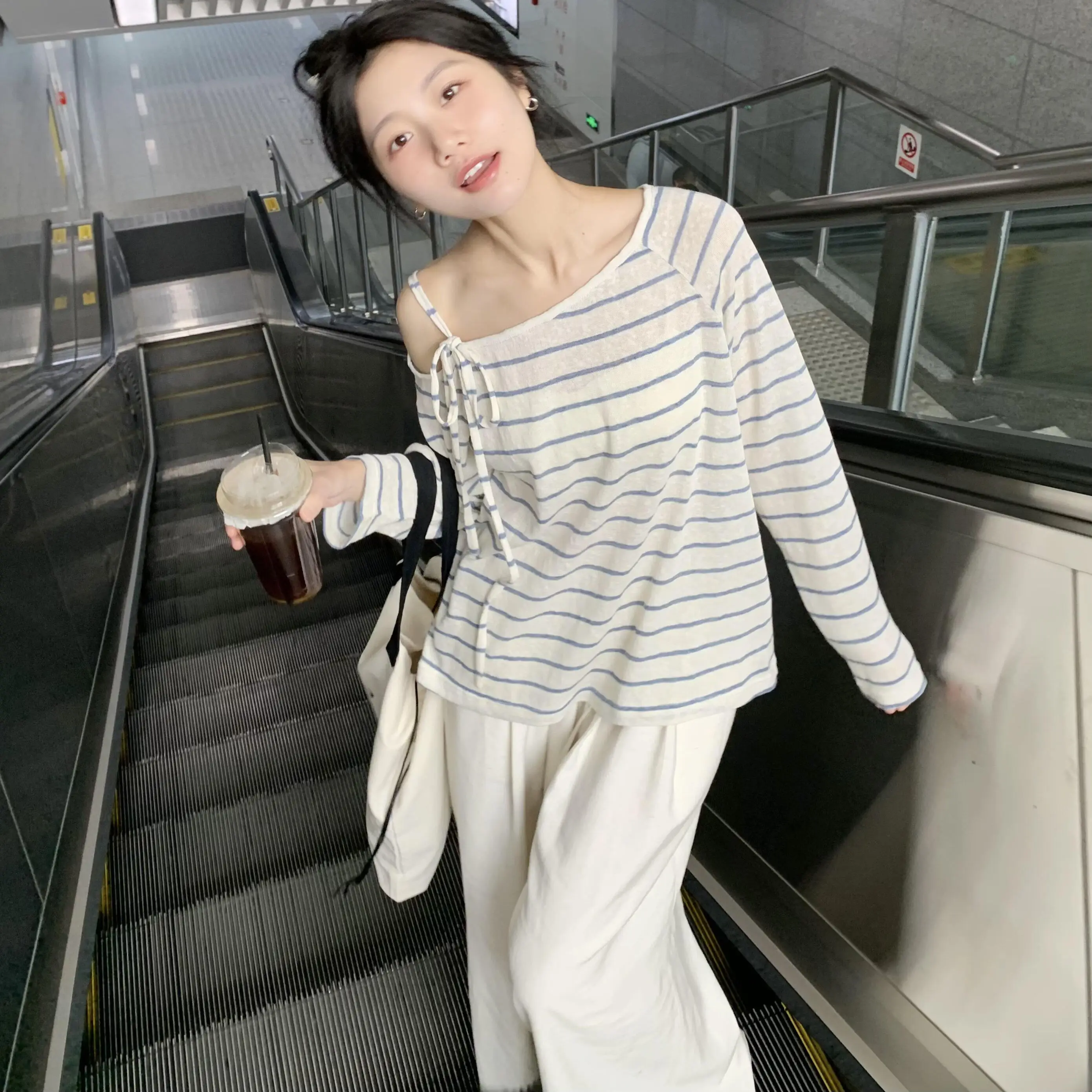 Long Sleeve T-Shirts Womens Ribbed Knit Slim Fit Minimalist Street Chic Comfortable Breathable Stylish Relaxed Casual Wear For