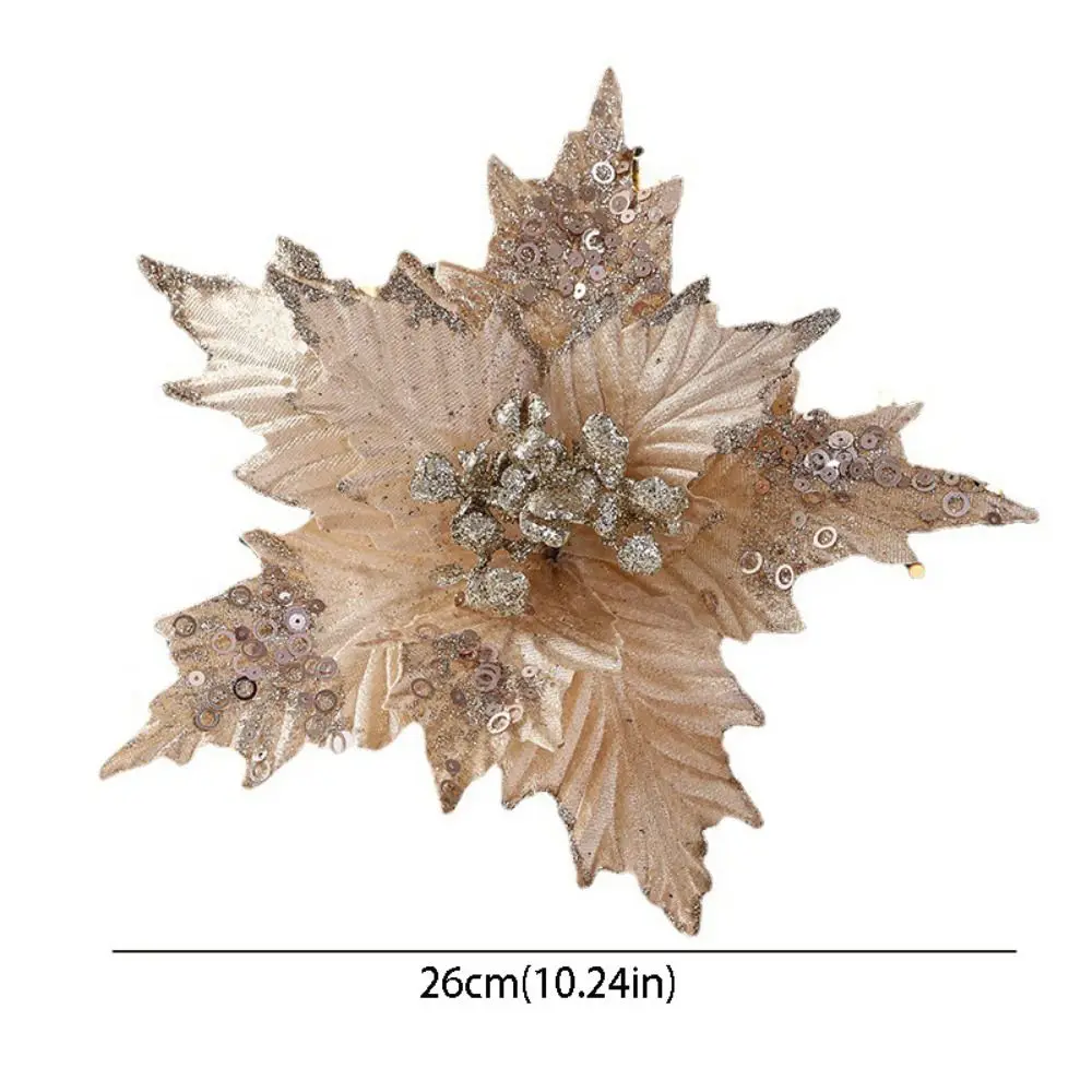 Flower Head Artificial Christmas Flowers Shiny Handmade Simulated Sequined Flower DIY Xmas Tree Ornaments Party Supplies - Image 6