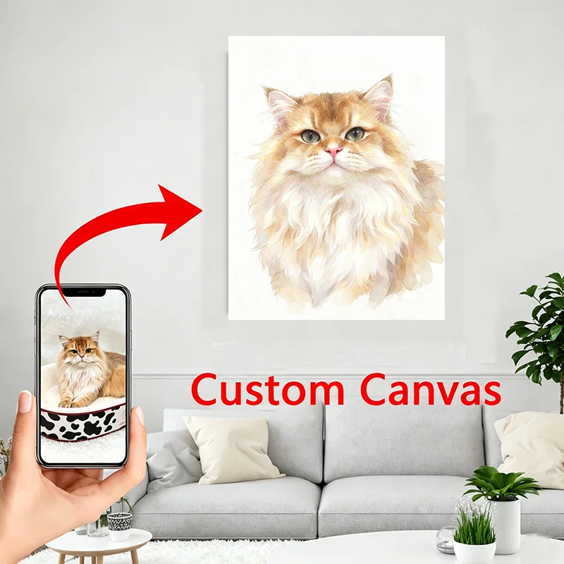 Personalized pet watercolor painting canvas printing works, custom-made wall decorations featuring your pet's photos