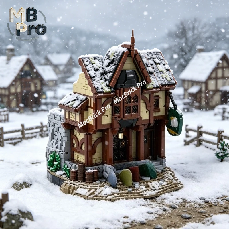 Medieval Rustic Pub & Traveler Rest House MOC Bricks, Retro European Countryside Architecture Blocks