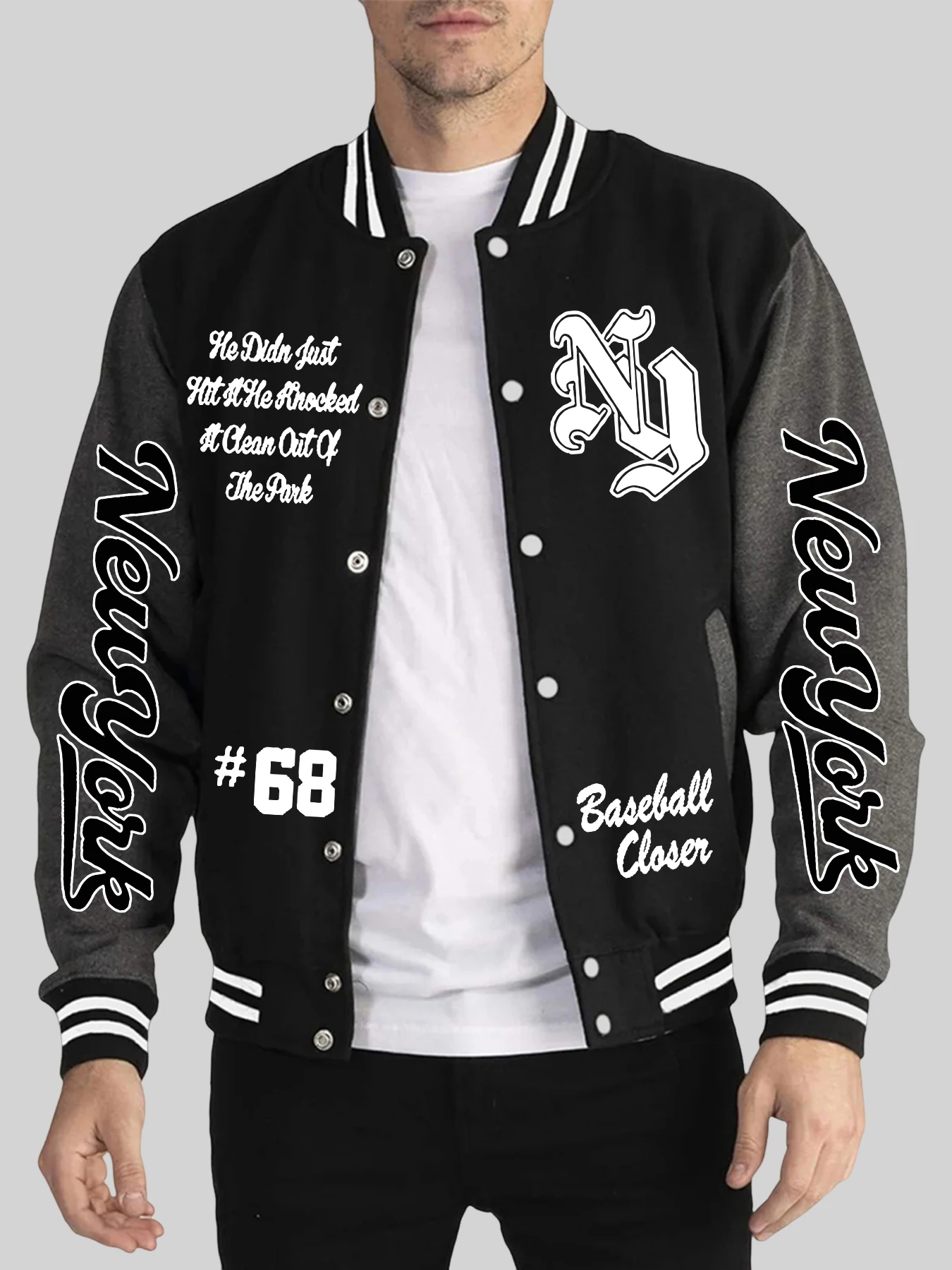 

New York Basketball Print Man Autumn Winter Veste Pocket High Street Clothing Sports Loose Baseball Jersey Warm Trendy Clothes