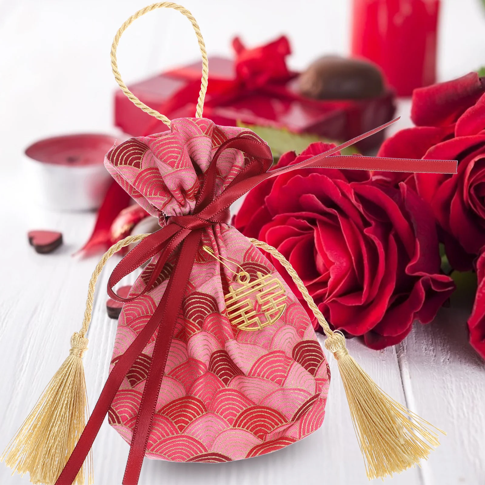 

2 Pcs Candy Bags Chinese Party Favor Small Sweet Wallet for Drawstring Sack Wedding Pink Bride
