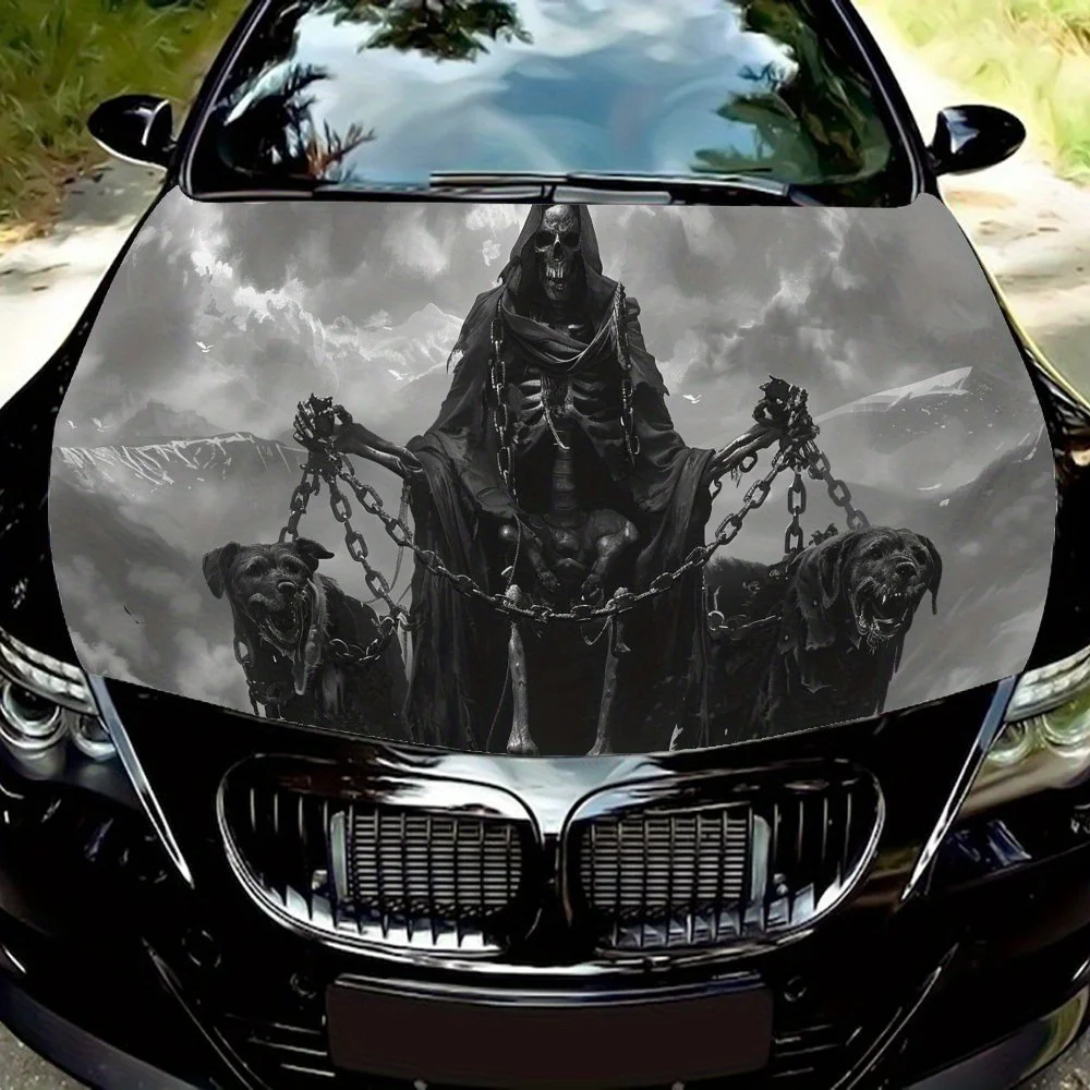 

Nether Realm Skull Dog Shadow Car Vinyl Wrap, PVC Waterproof Car Hood Vinyl Wraps Sticker, Self-Adhesive Scratch-Resistant Stick