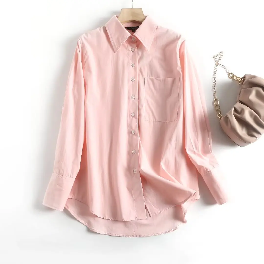 

Women 2023 New Fashion Pocket decoration Asymmetric Loose Casual Blouses Vintage Long Sleeve Button-up Female Shirts Tops