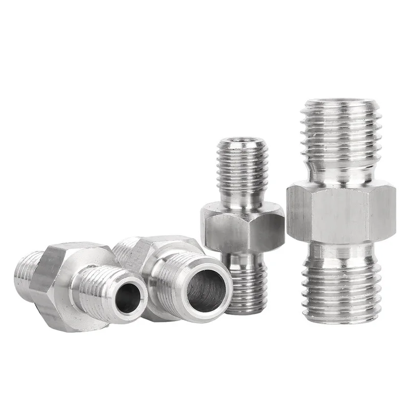 M8-M22 Metric 1/8"-2" BSP NPT 304 Stainless Steel Male Hex Nipple Equal Reducer High Pressure Pipe Connector