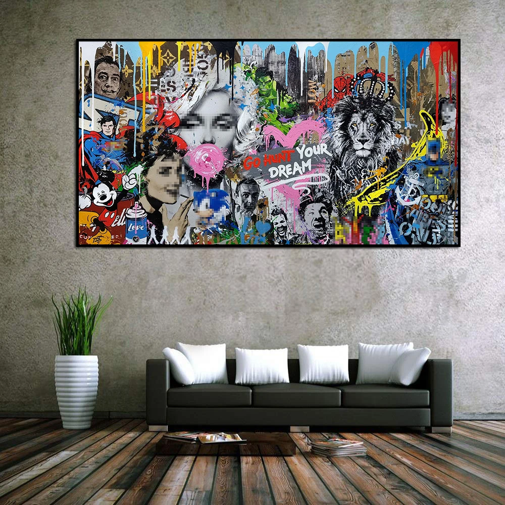

Go Hunt Your Dream Poster, Modern Graffiti Wall Art, Canvas Painting Print, Fashion Color Picture, Living Room Home Office Decor