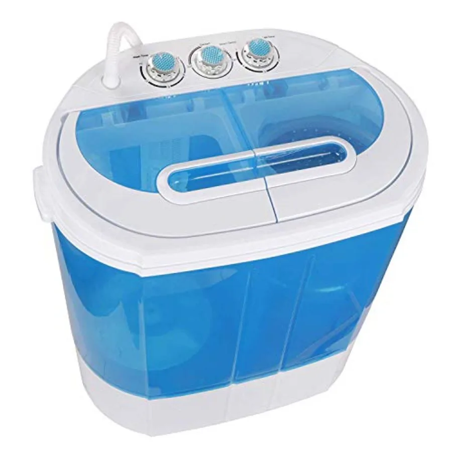 

Portable Washing Machine Mini Compact Twin Tub 9.9 lbs Laundry Washer for Home Use in Spain Gravity Drain Pump and Drain Hose f