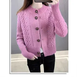 Autumn Winter Office Lady Vintage Knitwear Tops Temperament Elegant Single Breasted Sweaters Comfortable Warm Knitted Cardigan